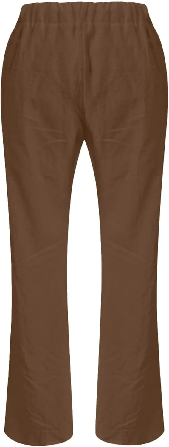Linen Pants for Women Fashionable High Waist Drawstring Wide Leg Ladies Casual Pants Petite Linen Pants