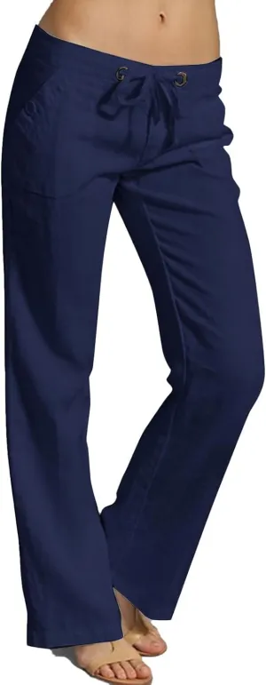 Linen Pants for Women Fashionable High Waist Drawstring Wide Leg Ladies Casual Pants Petite Linen Pants