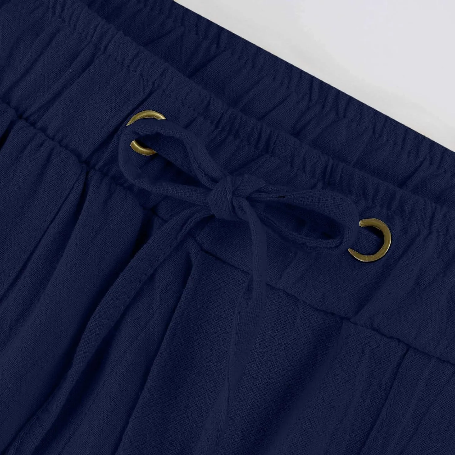 Linen Pants for Women Fashionable High Waist Drawstring Wide Leg Ladies Casual Pants Petite Linen Pants