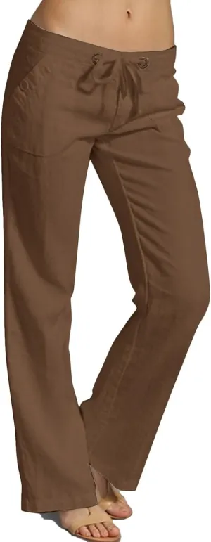 Linen Pants for Women Fashionable High Waist Drawstring Wide Leg Ladies Casual Pants Petite Linen Pants