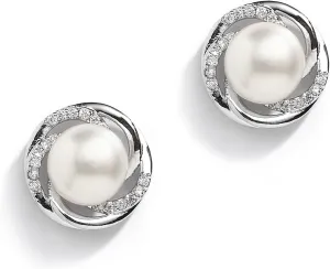 Mariell Freshwater Pearl Silver Platinum Plated Earrings with Woven Knot Motif for Brides, Bridesmaids, Birthday Gift, Everyday Wear