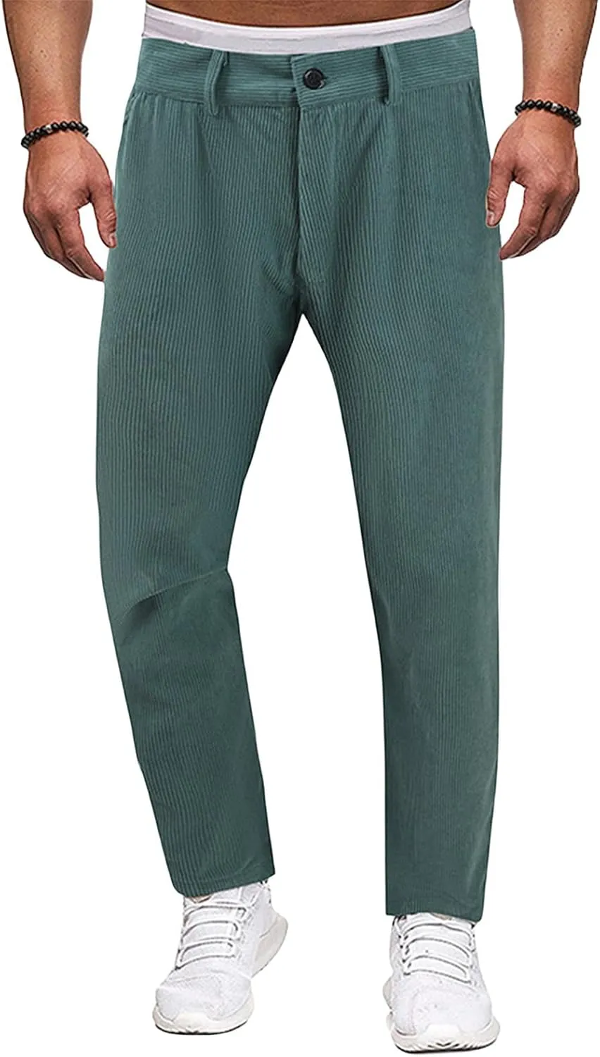 Men's Button Corduroy Pants Regular Fit Casual Elastic Waist Straight Leg Pants for Casual Wear Everyday