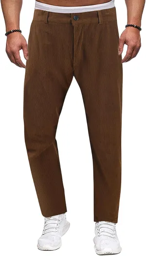 Men's Button Corduroy Pants Regular Fit Casual Elastic Waist Straight Leg Pants for Casual Wear Everyday