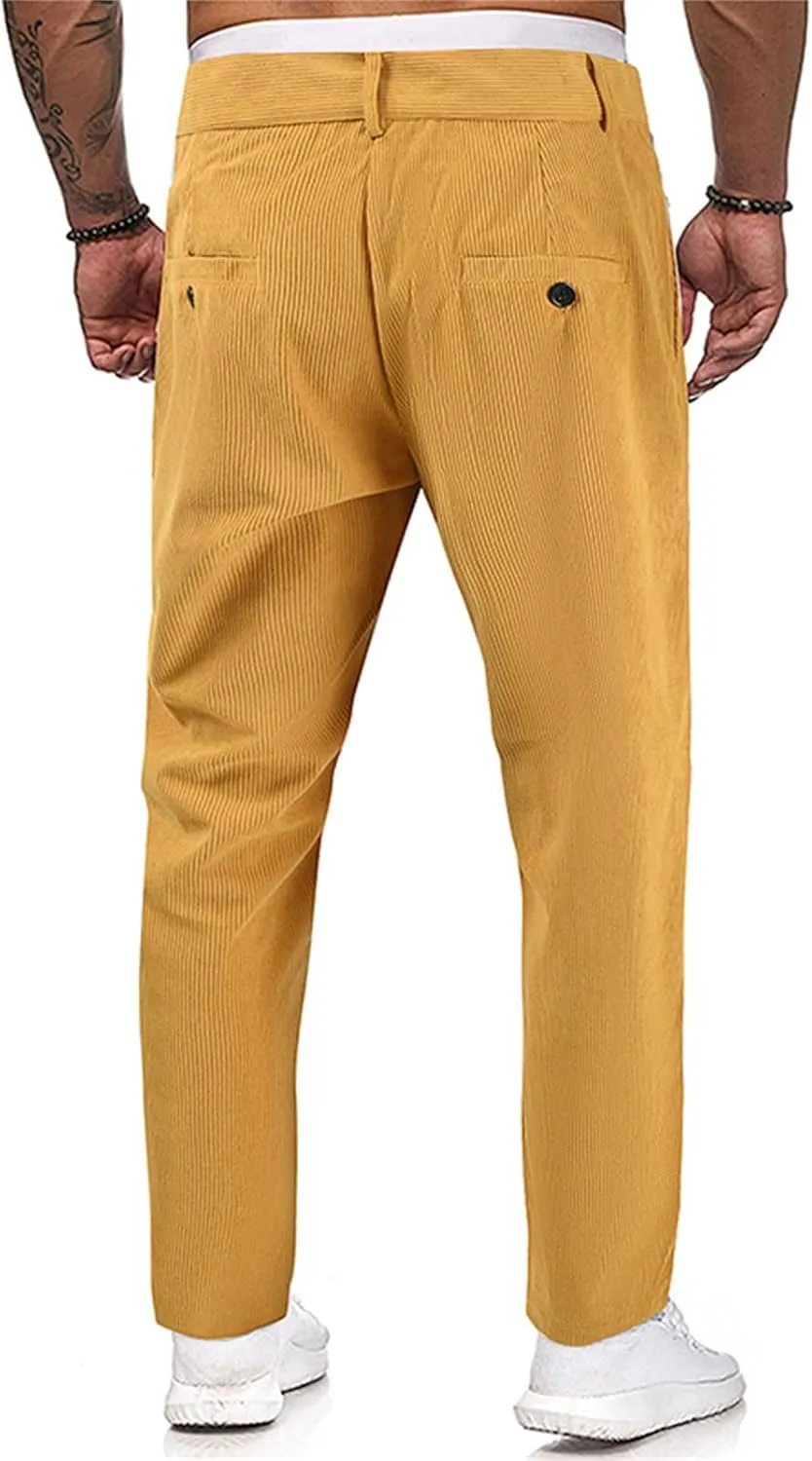 Men's Button Corduroy Pants Regular Fit Casual Elastic Waist Straight Leg Pants for Casual Wear Everyday