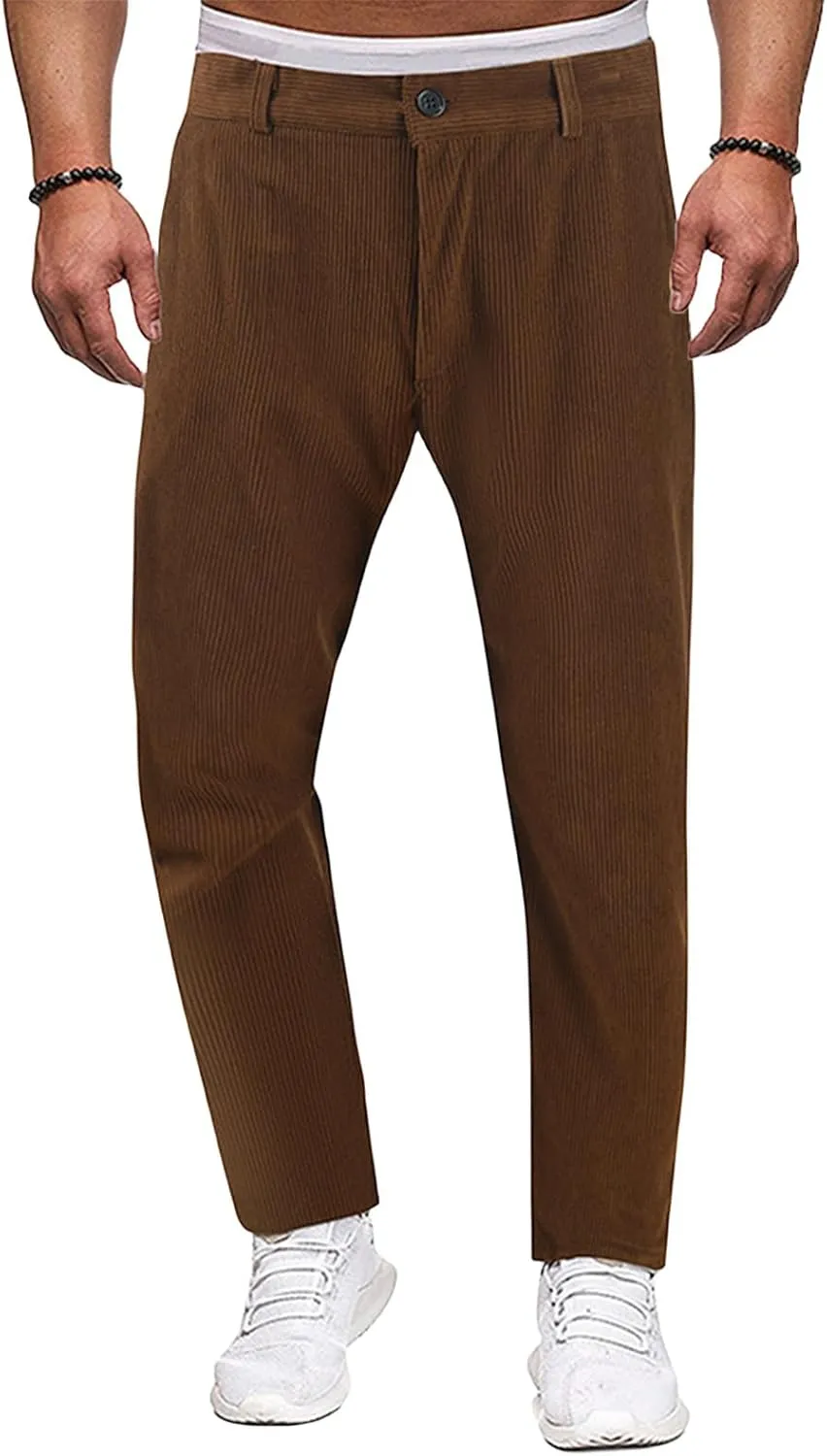 Men's Button Corduroy Pants Regular Fit Casual Elastic Waist Straight Leg Pants for Casual Wear Everyday