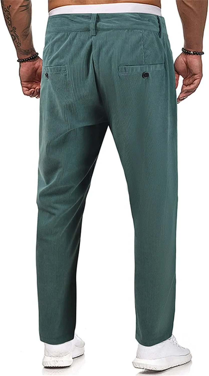 Men's Button Corduroy Pants Regular Fit Casual Elastic Waist Straight Leg Pants for Casual Wear Everyday