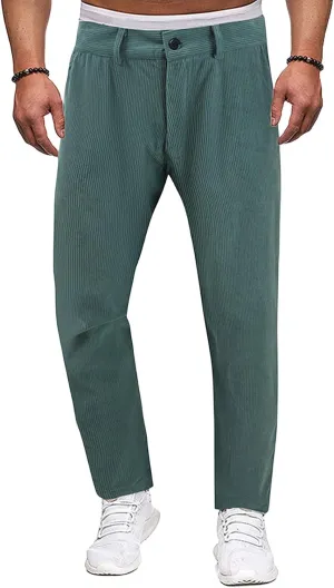 Men's Button Corduroy Pants Regular Fit Casual Elastic Waist Straight Leg Pants for Casual Wear Everyday