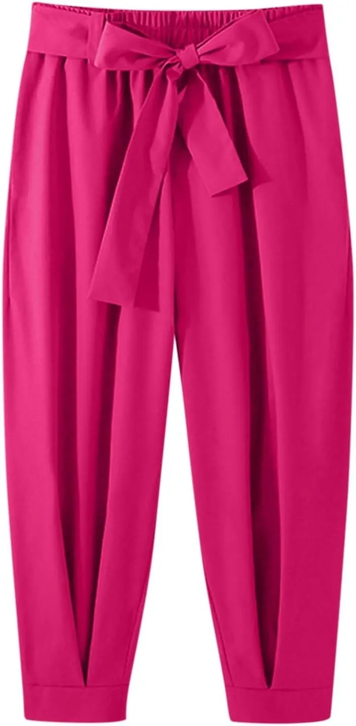 Men's Capri Pants High Waisted Adjustable Wide Tie Knot Pants Dress Pants Wide Leg Palazzo Pants for Business Casual Wear
