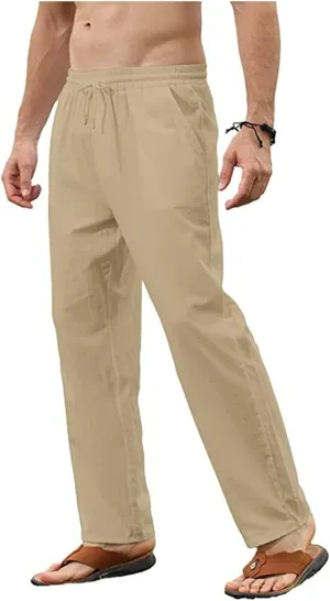 Men's Casual Pants Breathable Sweatpants Lightweight Linen Drawstring Trousers for Workout Beach Yoga Sweatpants