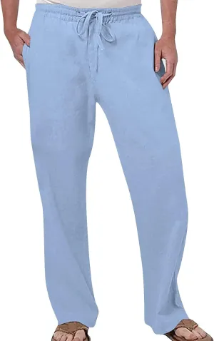 Mens Casual Pants Relaxed Fit Men's Cotton Linen Pants Lightweight Straight Legs Yoga Beach Pants Elastic Waist Drawstring Casual Trouser Skinny Chino
