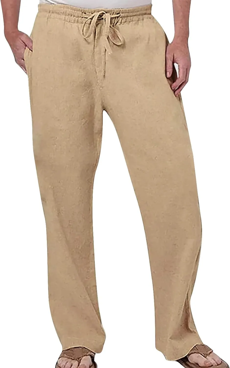 Mens Casual Pants Relaxed Fit Stretch Waist Mens Casual Pants Drawstring Elastic Waist Classic Fit Baggy Yoga Pants Running Joggers Daily Wear Trousers Black Chino