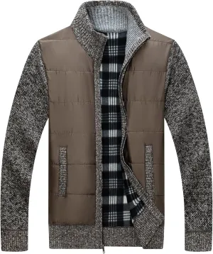 Men's Knit Cardigan Sweater Slim Fit Long Sleeve Stand Collar Full Zipper Casual Sweater