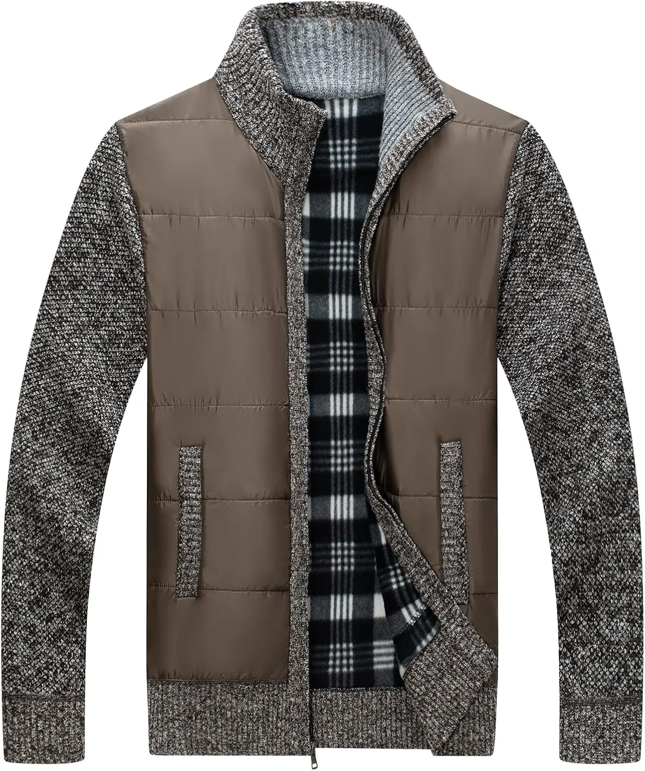 Men's Knit Cardigan Sweater Slim Fit Long Sleeve Stand Collar Full Zipper Casual Sweater