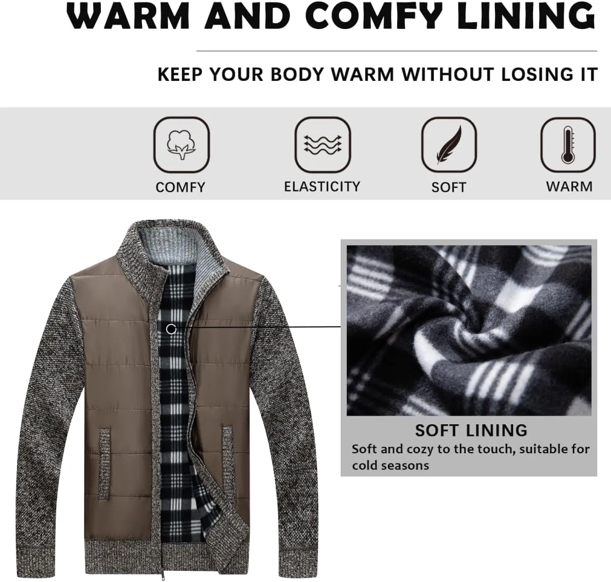 Men's Knit Cardigan Sweater Slim Fit Long Sleeve Stand Collar Full Zipper Casual Sweater