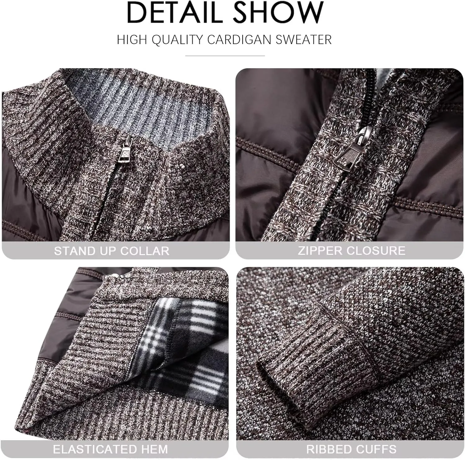 Men's Knit Cardigan Sweater Slim Fit Long Sleeve Stand Collar Full Zipper Casual Sweater