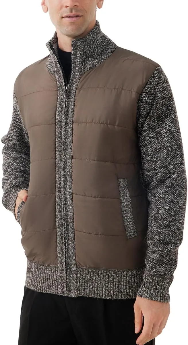 Men's Knit Cardigan Sweater Slim Fit Long Sleeve Stand Collar Full Zipper Casual Sweater
