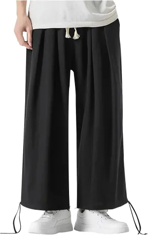 Men's Pants Casual Relaxed Fit Cotton Linen Pants Wide Leg Drawstring Adjustable Cinch Bottom Lounge Summer Trousers