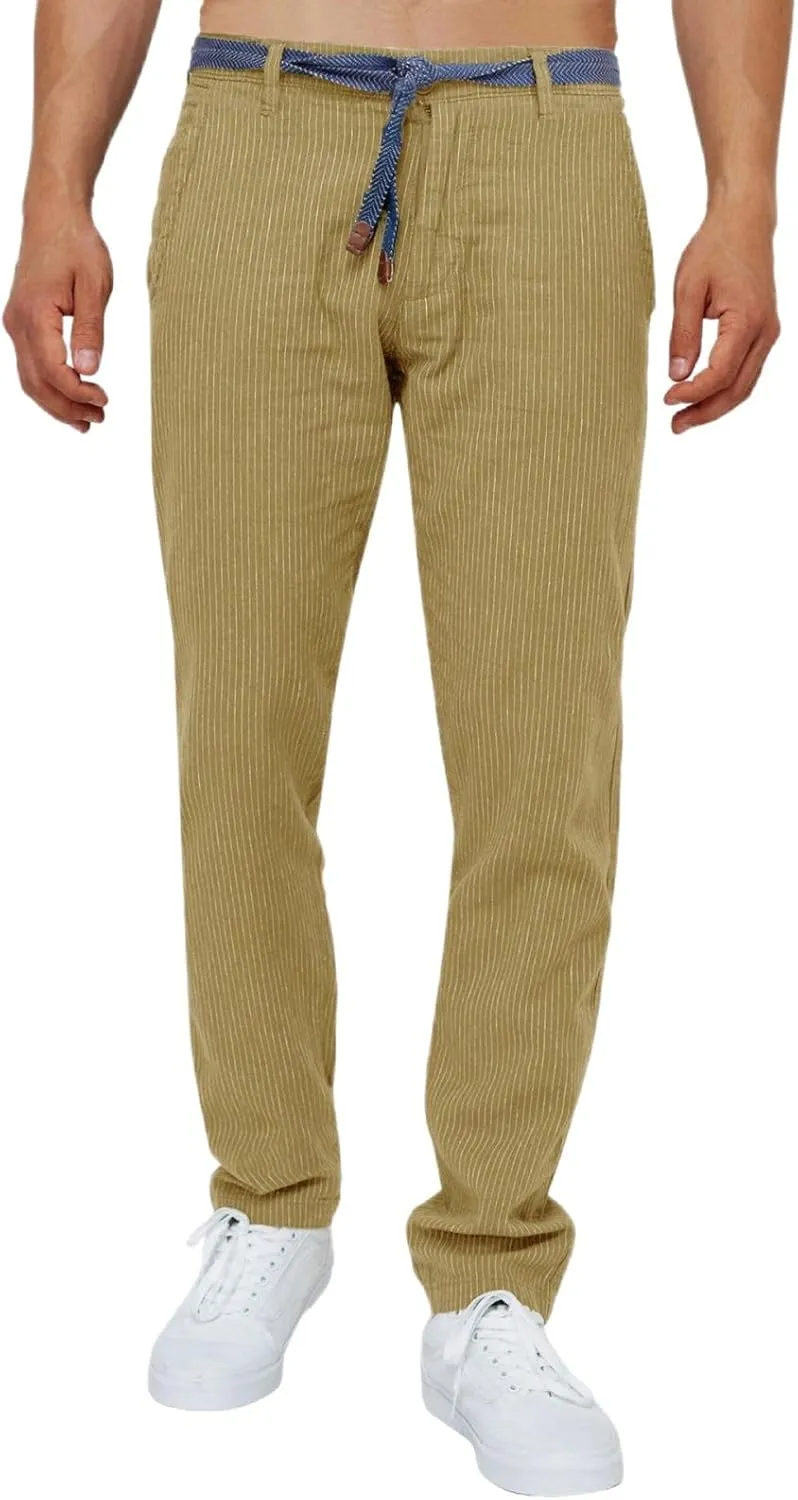 Men's Stripe Print Pants Classic Corduroy Baggy Pants Casual Elastic Waist Drawstring Trousers Business Golf Yoga Pants
