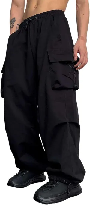 Men's Trendy Loose Fit Baggy Parachute Cargo Pants Drawstring Casual Harem Joggers with Pockets for Outdoor Work Beach