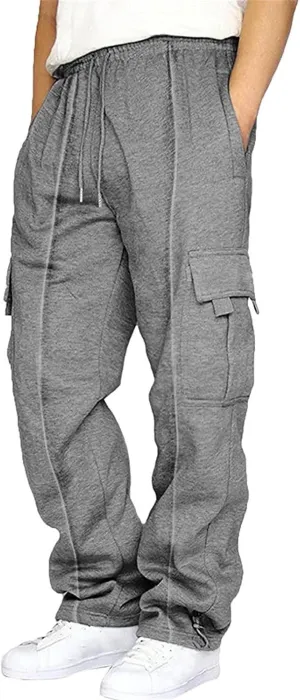 MIDOO Mens Cargo Pant Elastic Waist Casual Fleece Joggers Loose Open Bottom Athletic Pant Straight Leg Outdoor Hiking Pant Mens Pants Slim Fit Chino(Dark Gray,Large)
