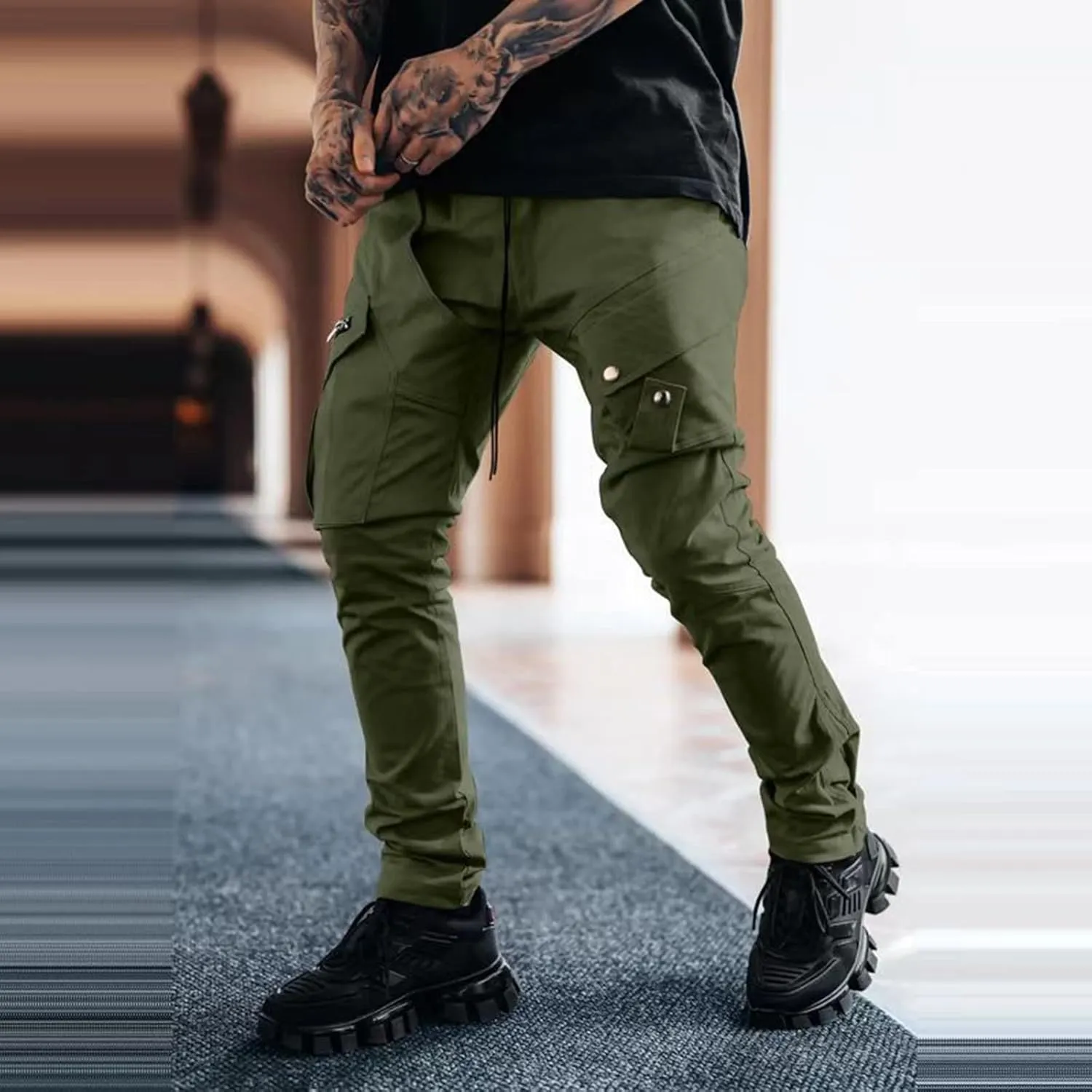 MIDOO Mens Tactical Pants Stretch Flex Casual Loose Straight Sweatpants Outdoor Lightweight Work Hiking Pants Jogger Tousers