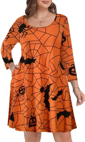 MONNURO Women's Plus Size Fall Dresses 3/4 Sleeve Casual Loose Fit Swing T-Shirt Dress with Pockets