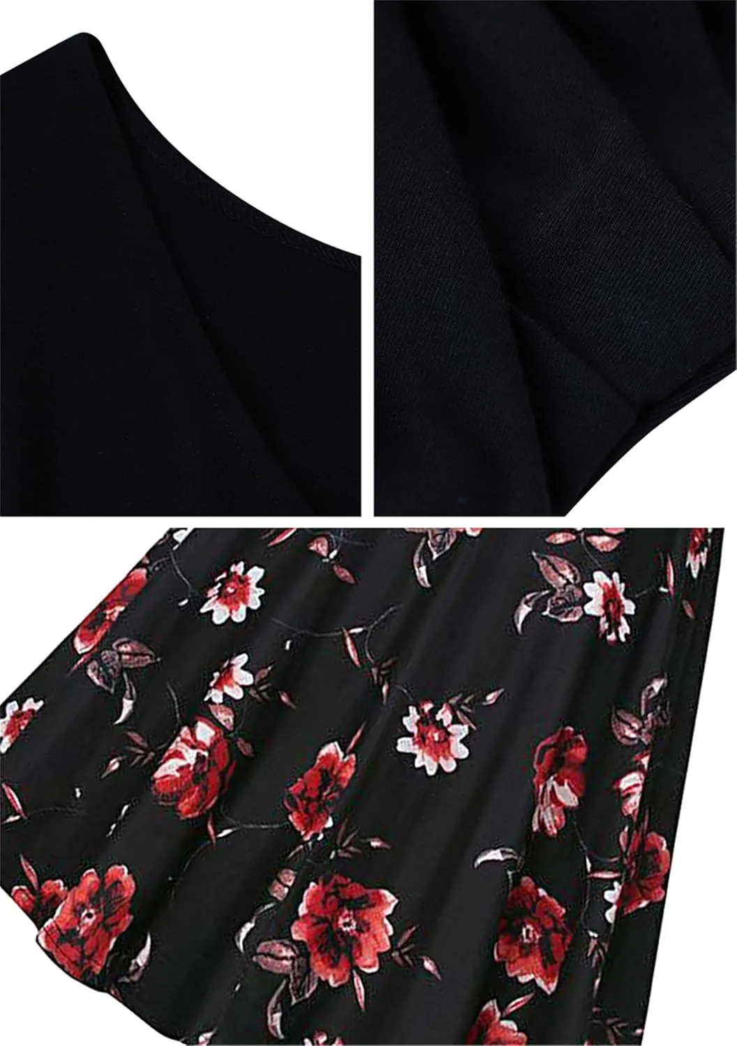 OMZIN Lady Classy Cap Sleeve Dresses Vintage Floral Print Dress Floral