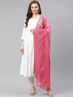 Pink Chikankari Kota Silk Dupatta