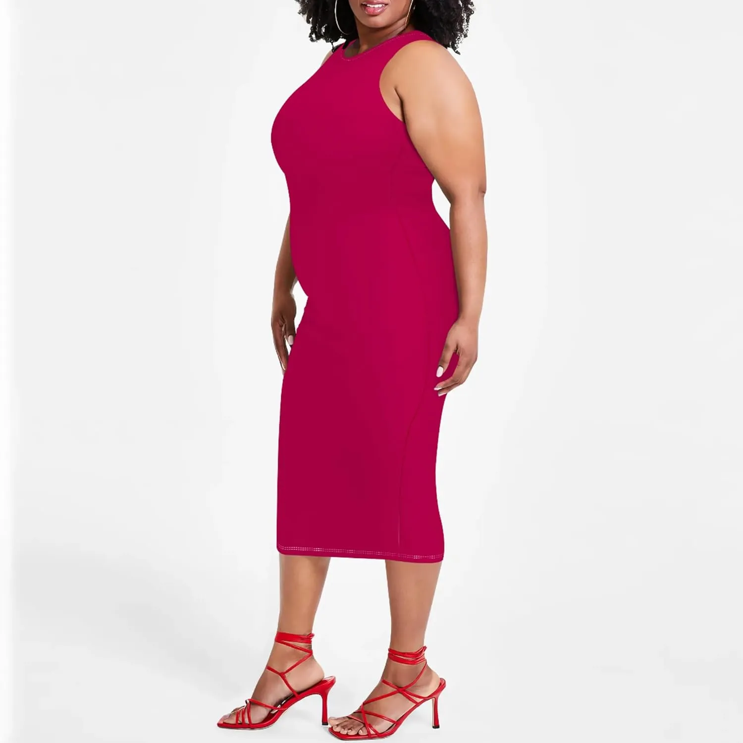 Plus Size Sexy Bodycon Midi Dress for Women Summer Business Casual Tank Sleeveless Sundress Solid Dress XL-6XL