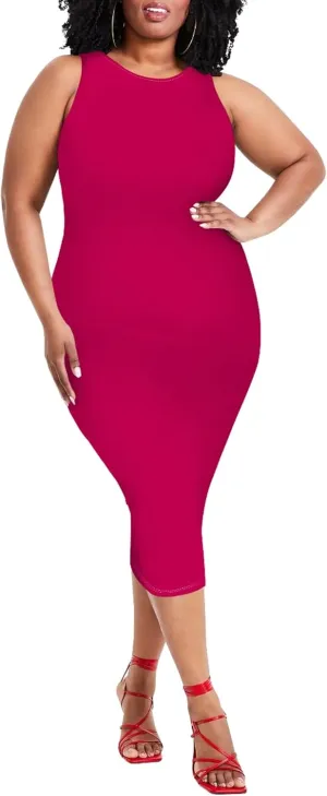 Plus Size Sexy Bodycon Midi Dress for Women Summer Business Casual Tank Sleeveless Sundress Solid Dress XL-6XL