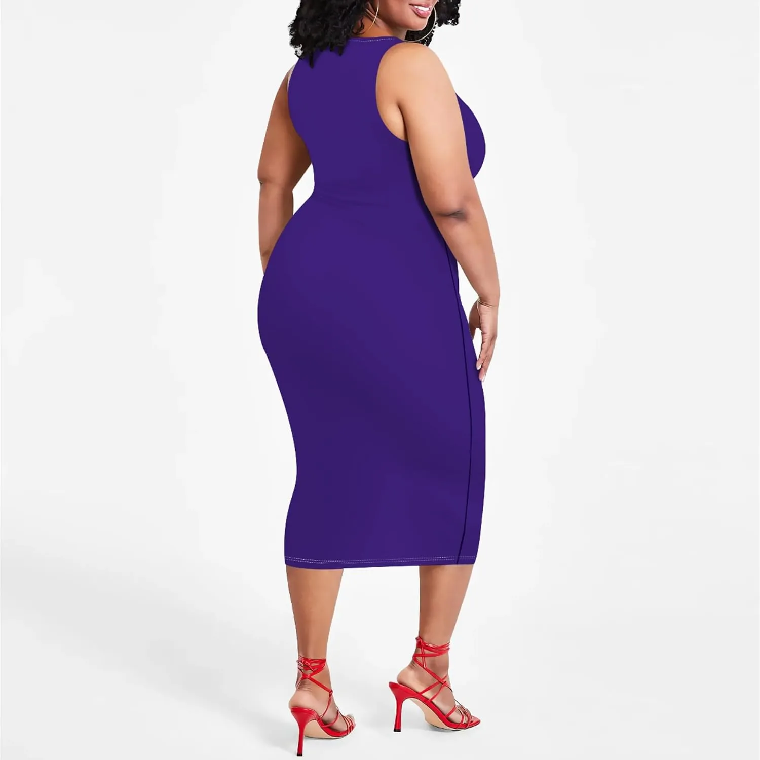 Plus Size Sexy Bodycon Midi Dress for Women Summer Business Casual Tank Sleeveless Sundress Solid Dress XL-6XL