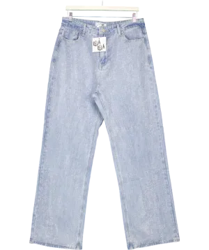 Rela Rela Blue Boyfriend Loose Fit Mid Rise Rhinestone Jeans UK XL