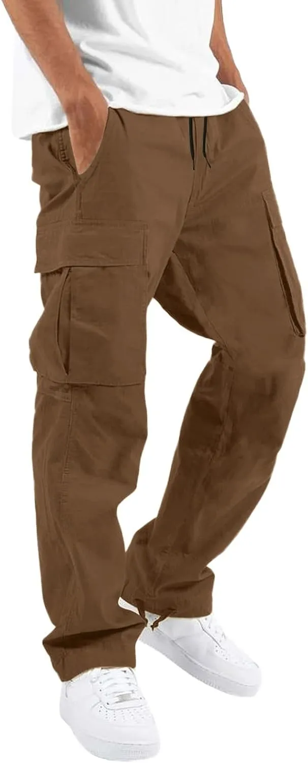 sdbrld Cargo Pants For Men Men's Fashion Relaxed Fit Beach Pants Streetwear Baggy Trousers Cargo Pants with Zipper Pockets
