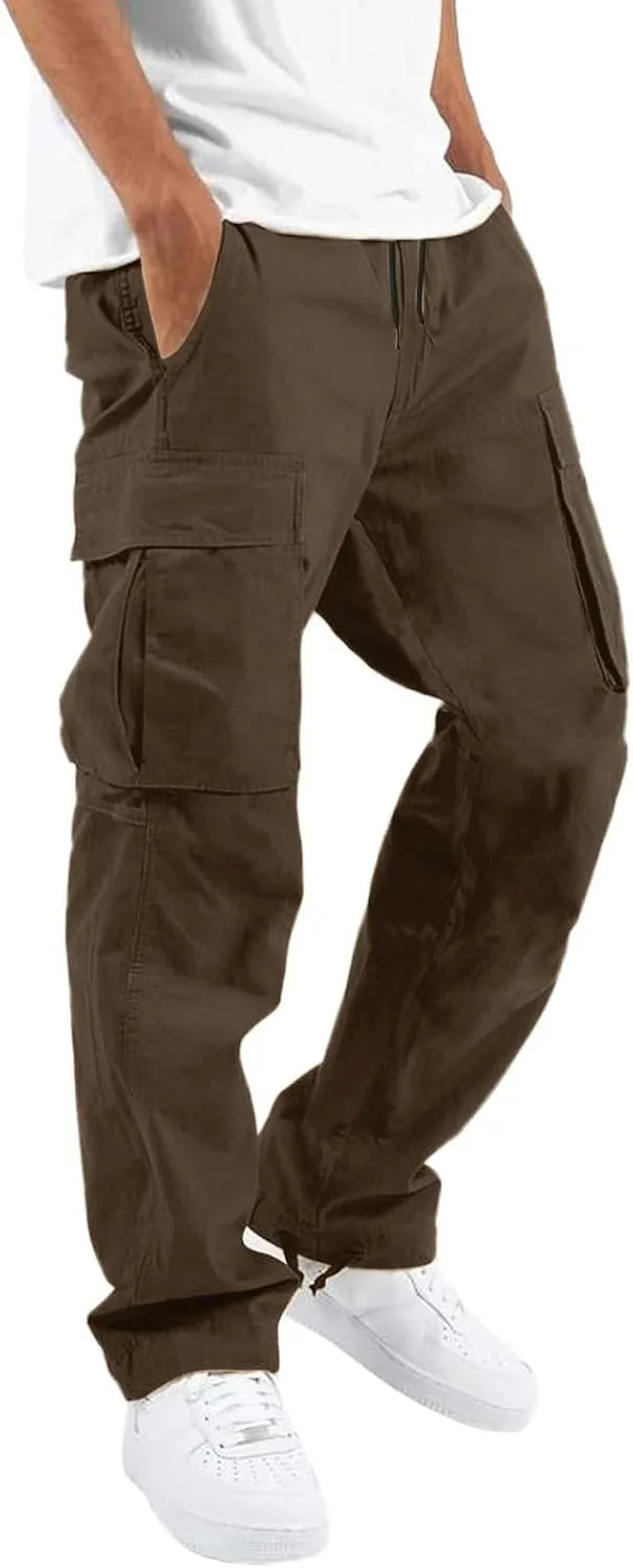 sdbrld Cargo Pants For Men Men's Fashion Relaxed Fit Beach Pants Streetwear Baggy Trousers Cargo Pants with Zipper Pockets
