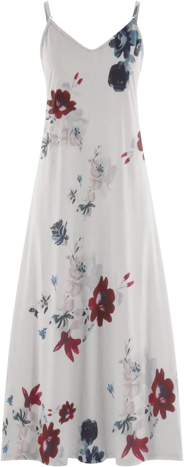 Sexy Dresses for Women Floral Print Spaghetti Strap Boho Dress Summer Elegant V Neck Ruffle Maxi Dress Party Evening
