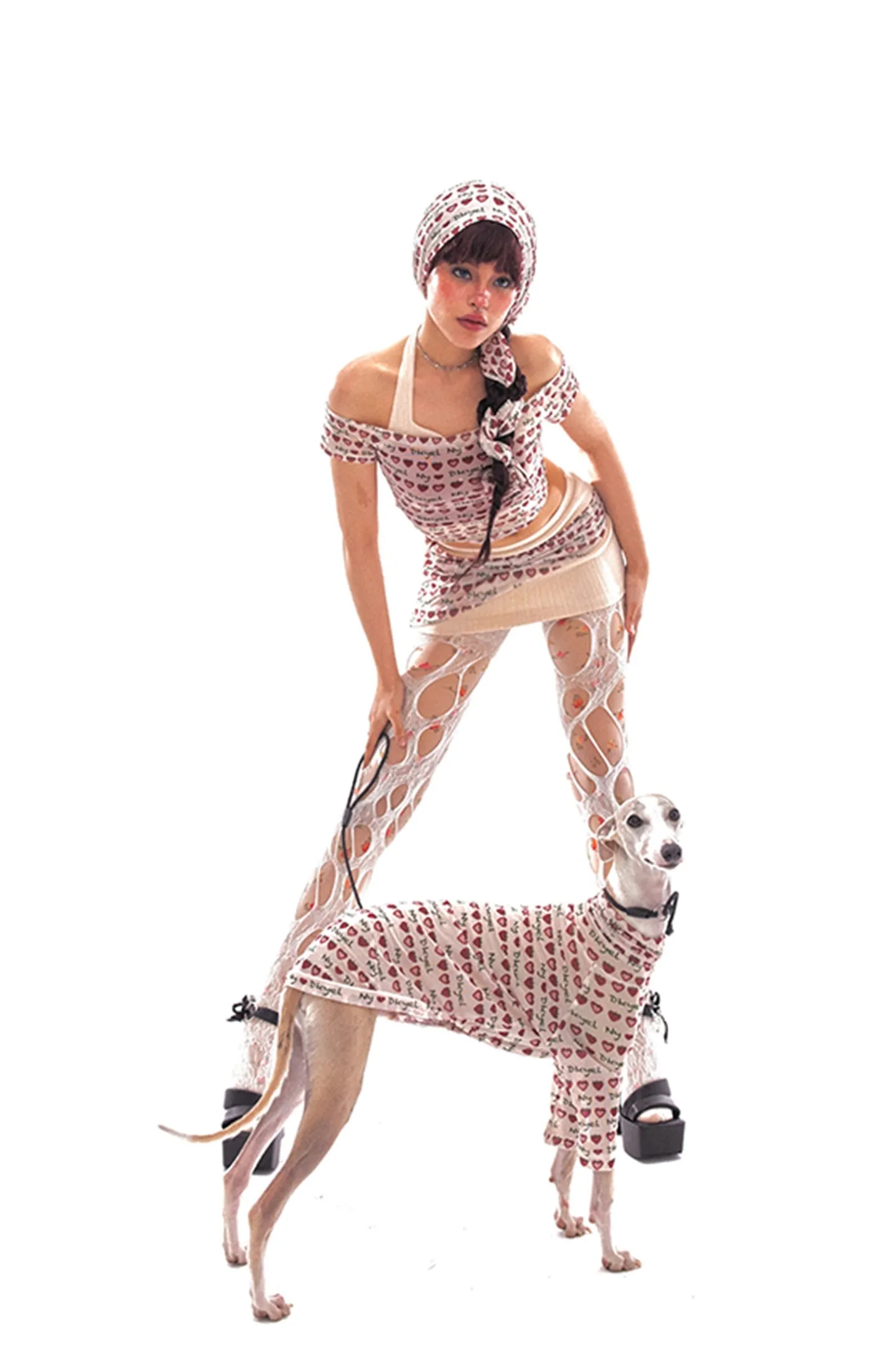Soft Mesh Retro Strawberry Print Mesh Trousers