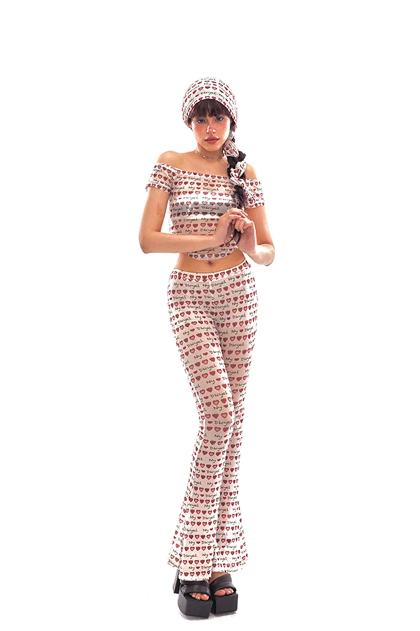 Soft Mesh Retro Strawberry Print Mesh Trousers