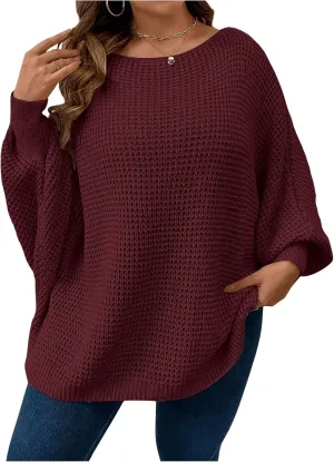 SOLY HUX Women's Plus Size Crewneck Long Sleeve Casual Oversized Sweater Pullover Tops