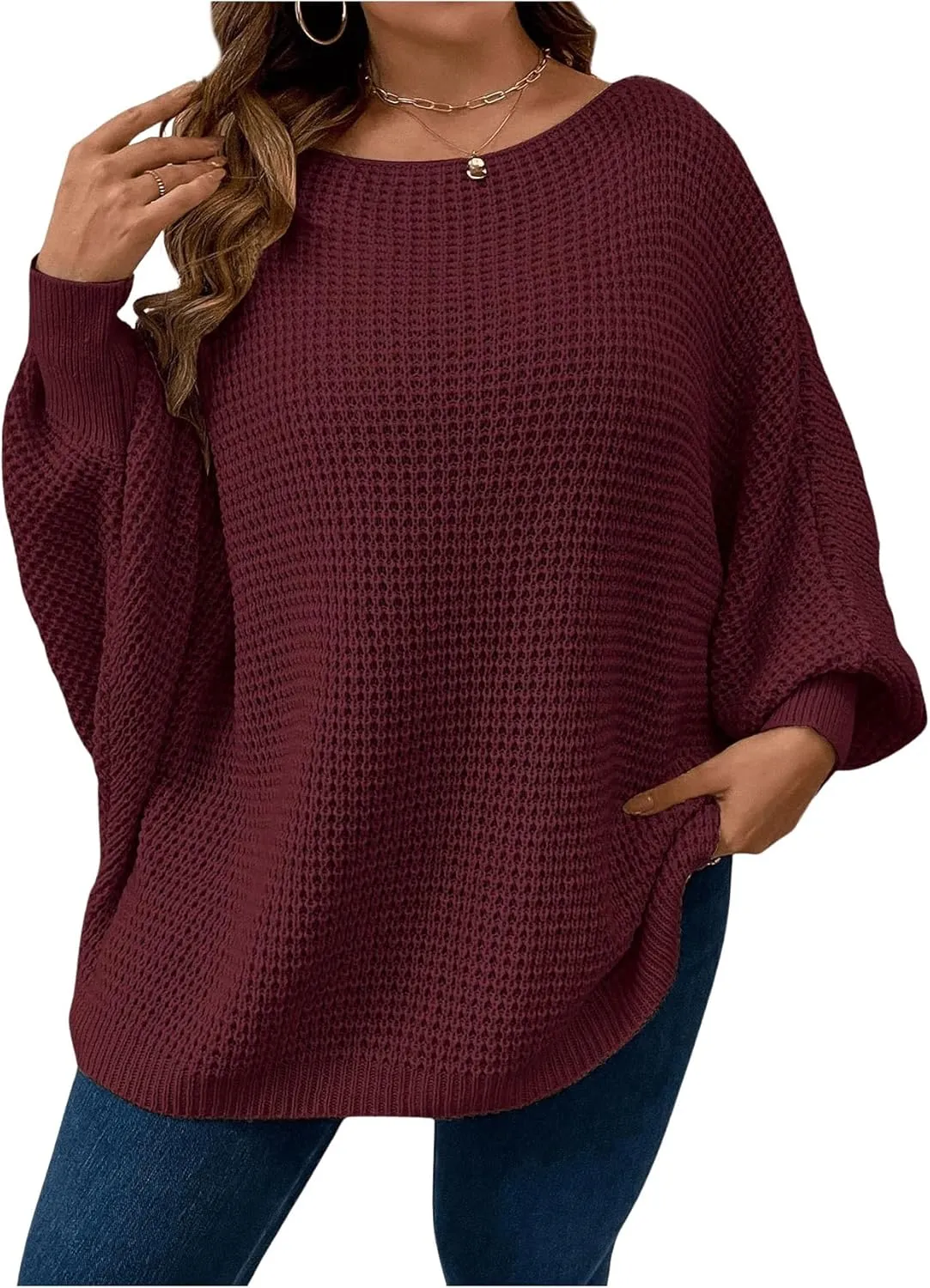 SOLY HUX Women's Plus Size Crewneck Long Sleeve Casual Oversized Sweater Pullover Tops