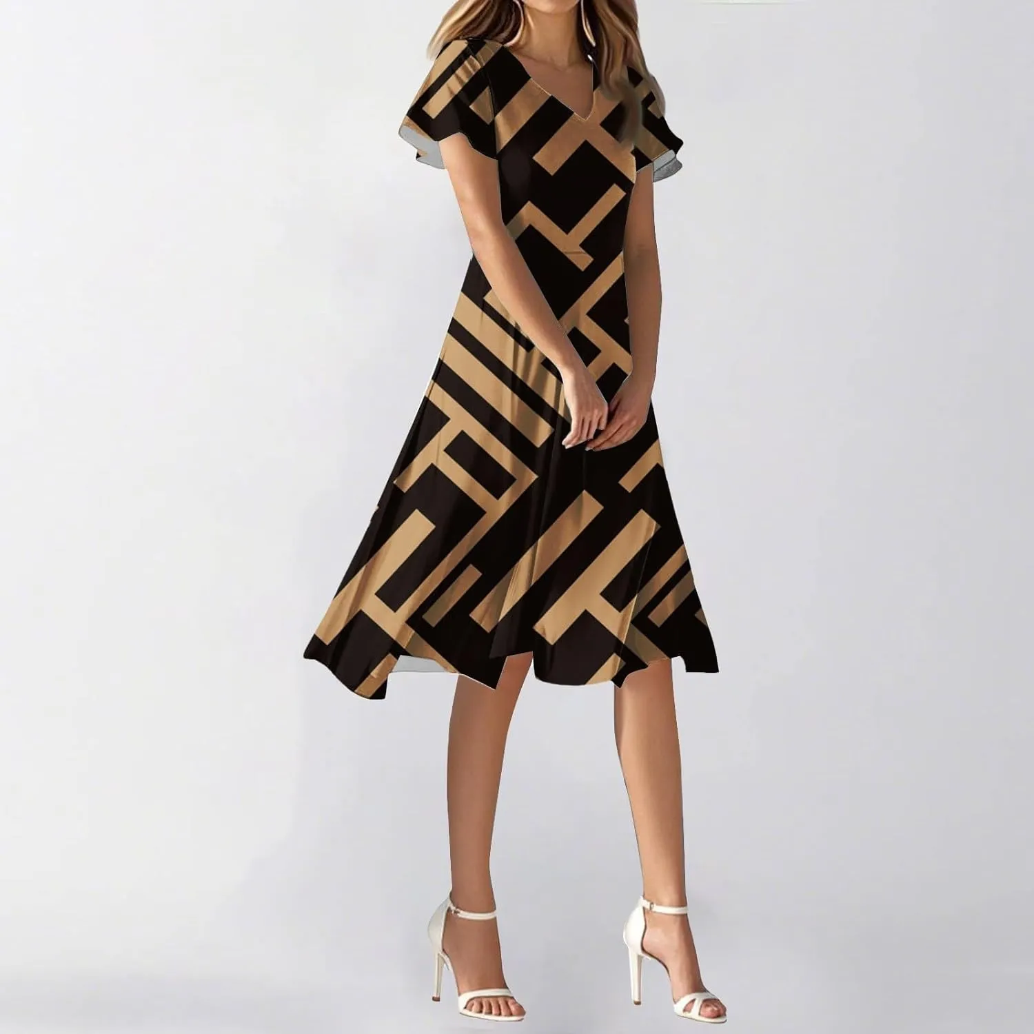 Spring Boho Dresses for Women 2025Semi Formales for Wedding Guest,Chiffon Midi Dress Below The Knee Length Dressess