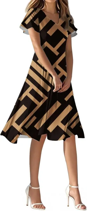 Spring Boho Dresses for Women 2025Semi Formales for Wedding Guest,Chiffon Midi Dress Below The Knee Length Dressess