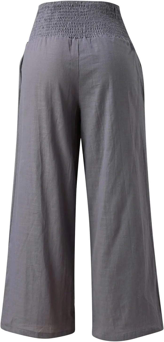 Summer Beach Pants for Women 2025 Baggy Y2K Summer Stretchy Boho Beach Pants Relaxed Loose Fit Elastic Lightweight Trousers