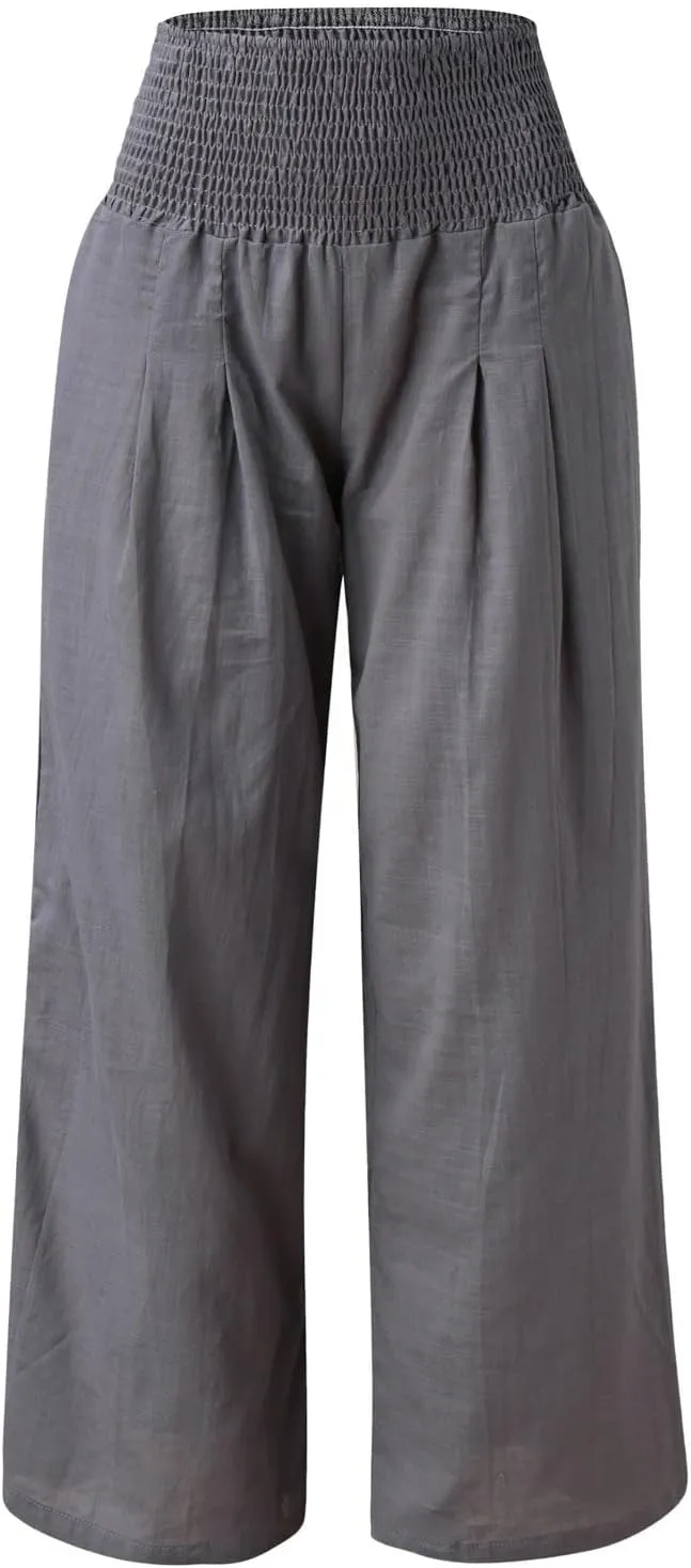 Summer Beach Pants for Women 2025 Baggy Y2K Summer Stretchy Boho Beach Pants Relaxed Loose Fit Elastic Lightweight Trousers