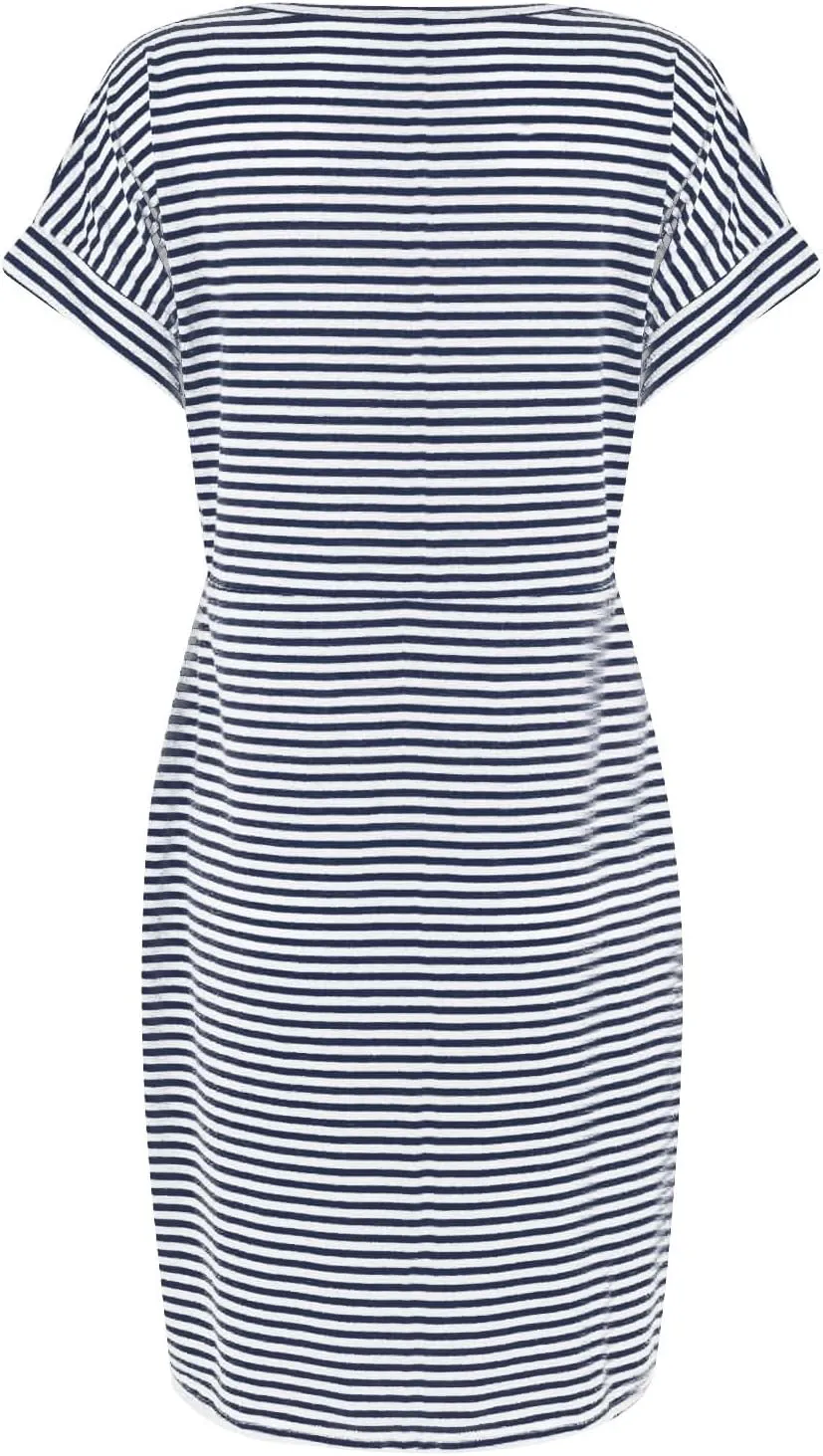 Summer Dresses for Women 2025 Casual Short Sleeve T Shirt Dress Tie Waist Belted Striped Midi Dress with Pockets