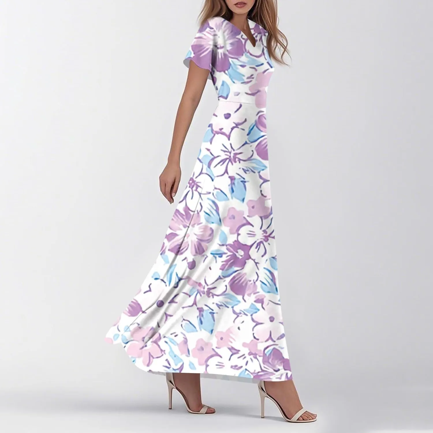 Summer Dresses for Women 2025 Elegant Classy Flowy Ruffle Swing V Neck Church Dress Casual Vacation Long Sundresses