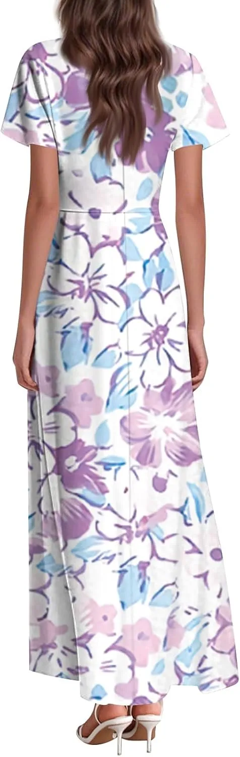 Summer Dresses for Women 2025 Elegant Classy Flowy Ruffle Swing V Neck Church Dress Casual Vacation Long Sundresses