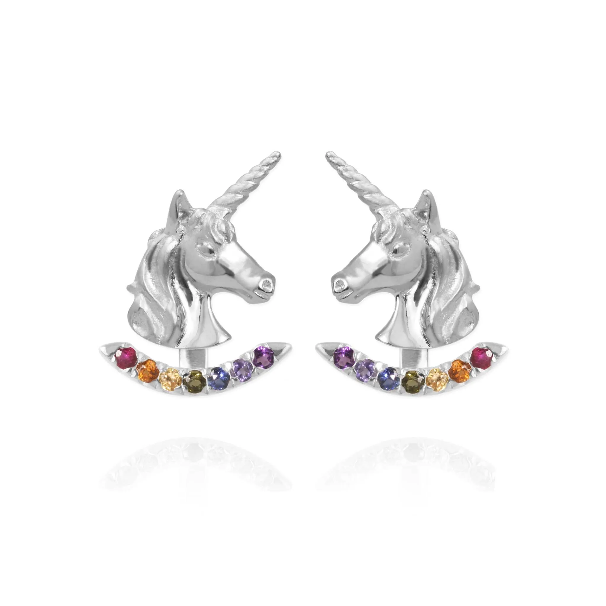 Unicorn Earrings with Rainbow Ear Jackets