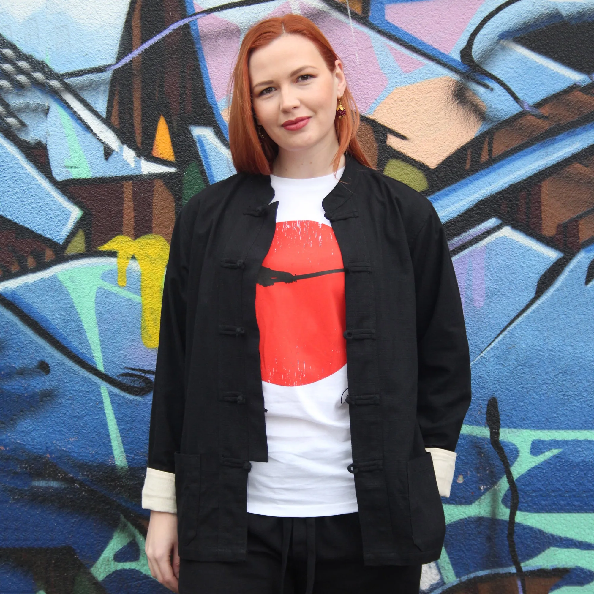 Unisex Fairtrade Ribbed Cotton Mandarin Jacket / Shirt Black