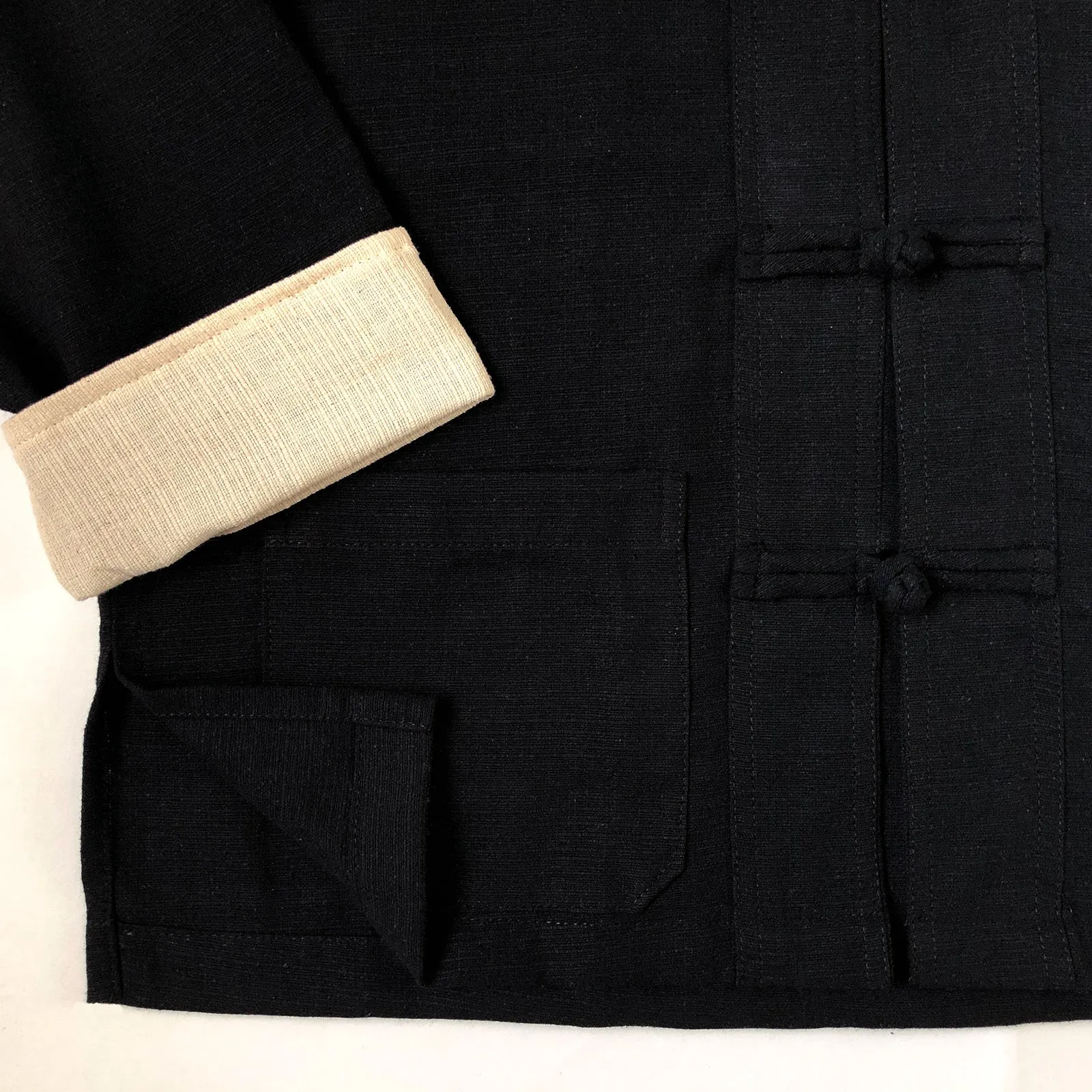 Unisex Fairtrade Ribbed Cotton Mandarin Jacket / Shirt Black