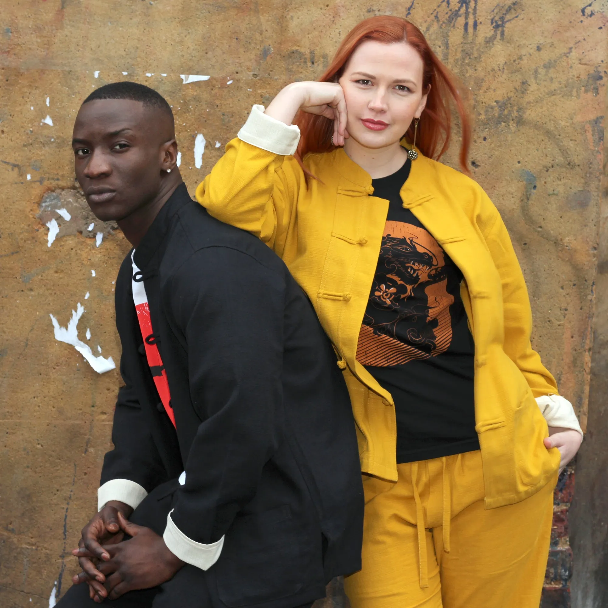 Unisex Fairtrade Ribbed Cotton Mandarin Jacket / Shirt Black